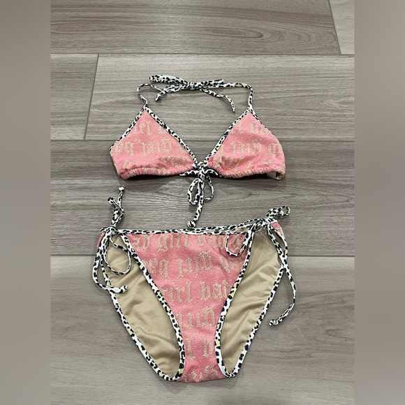 Victorias Secret Metallic "Bad Girl" Leopard Trim Bikini Top & Bottoms M Rare - Picture 1 of 5